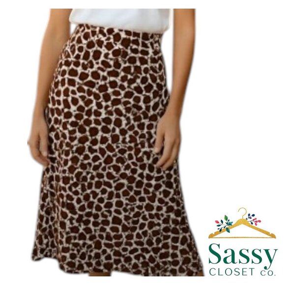 Animal Print Midi – SHEIN Brown/White Skirt, Sz 12, Excellent - Picture 1 of 5